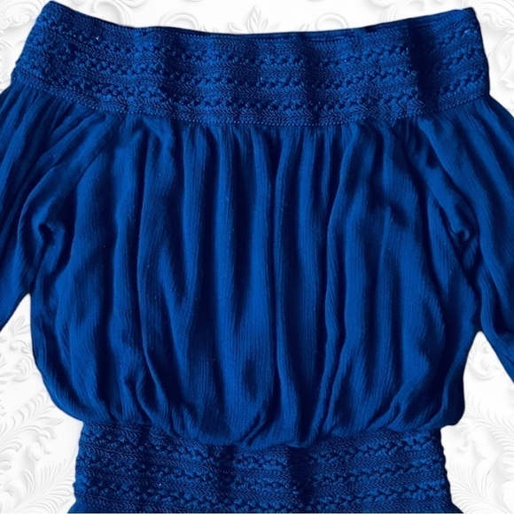 Romper In Deep Blue Off Shoulder With Optional Straps And Crochet Detail Size M - Picture 2 of 5